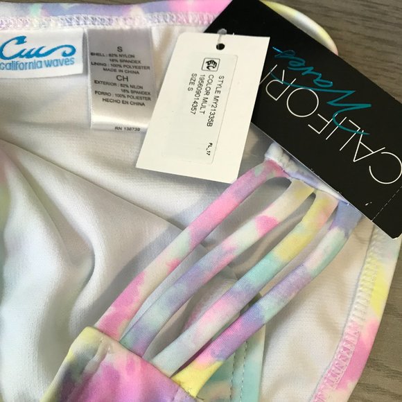 California Waves Juniors Hipster Bikini Swim Bottom Pastel Tie Dye Small NWT - Picture 4 of 5